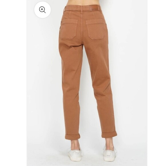 Judy Blue Camel Brown Garment Dyed High Waist Cuffed Jogger Pants - Picture 12 of 13
